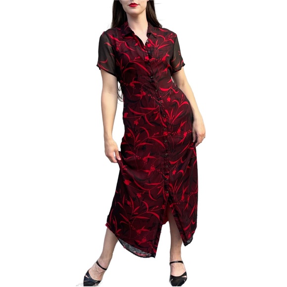 Robbie Bee Dresses & Skirts - Vintage Robbie Bee 100% Silk Whimsy Grunge Goth Office Maxi Shirt Dress 12